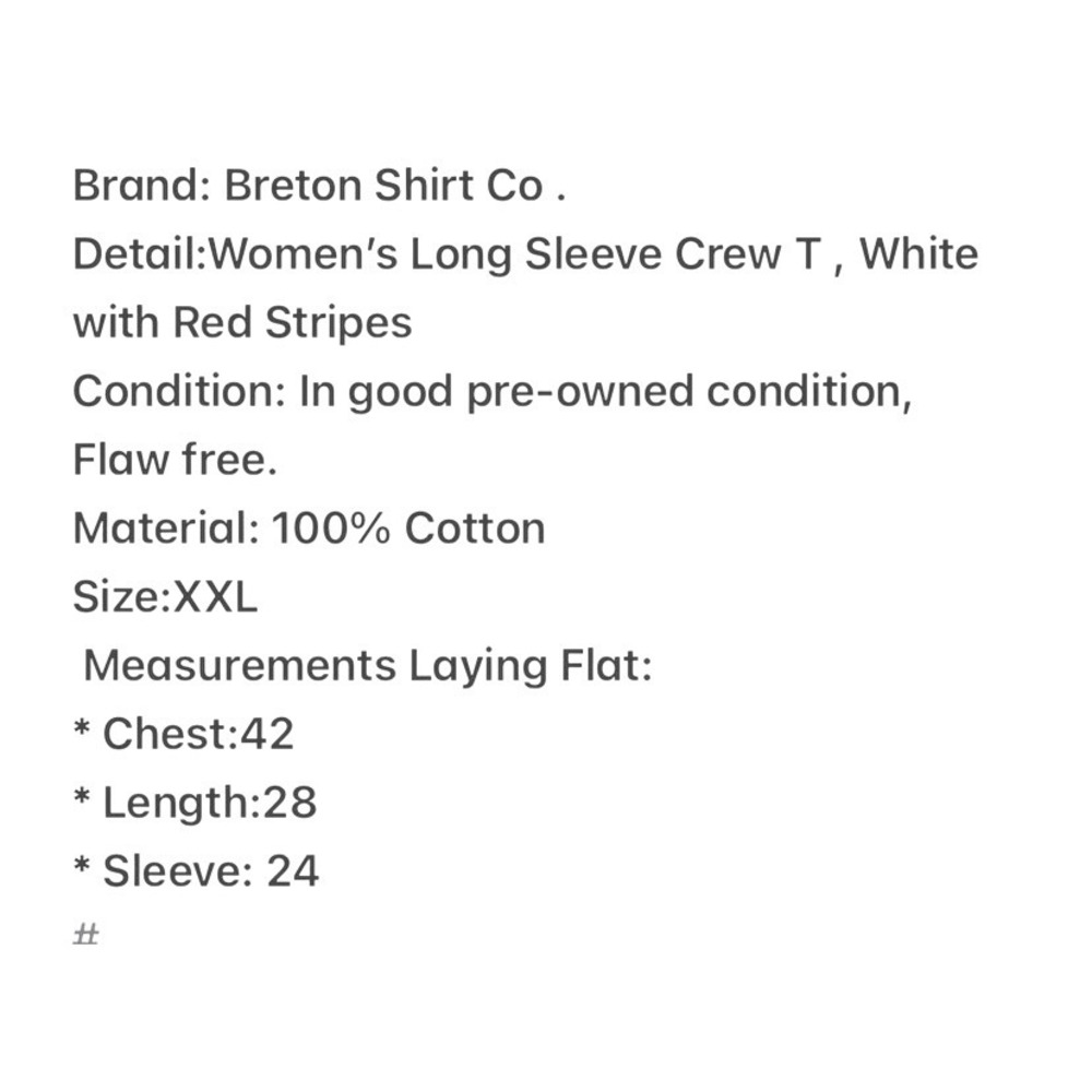 Breton Shirt Co Womens XXL White Red Striped Long Sleeve Cotton Crew Neck Top - Picture 5 of 5